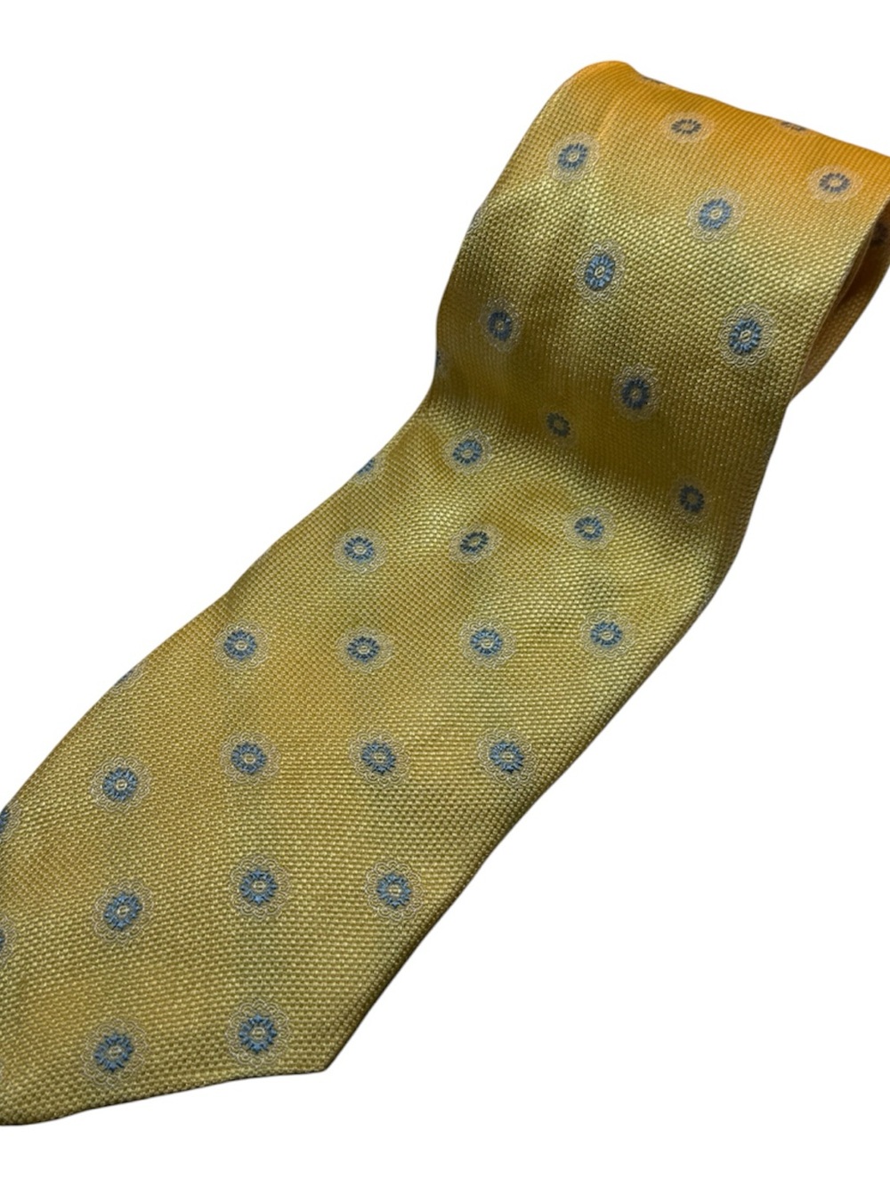 Brooks Brothers “346” Yellow Men's Silk Tie with Light Blue Medallion Pattern